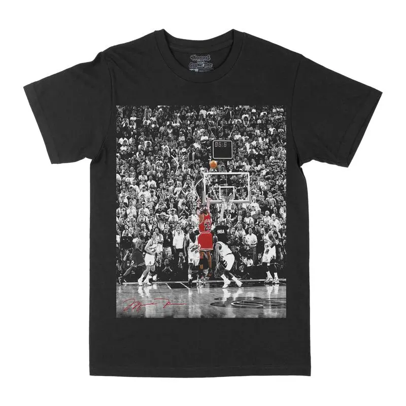 Pluok Seap Michael Jordan Signature Moment Graphic Tee - Menswear Street Style Breathable Premium Cotton Blend Crew-Neck Shortsleeve Unisex Casual Regular Fit Basketball Tops (Jet Black), Soft