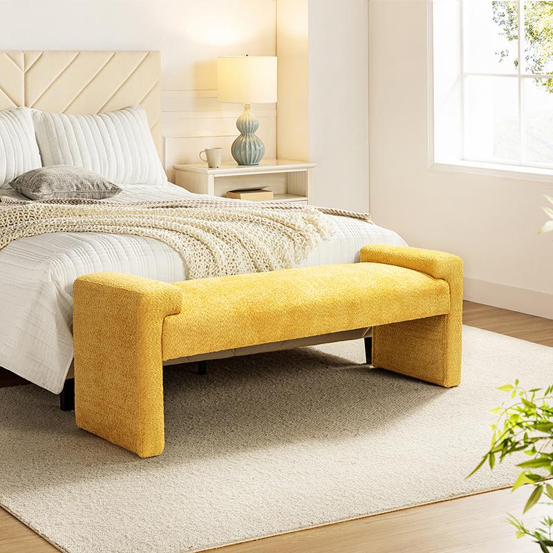 HULALA HOME Hulala Vittoriano Upholstered Bench, Textured Polyester Fabric, Spacious Bearing Surface & Arm Tray, Ideal for Entryway and Bedroom