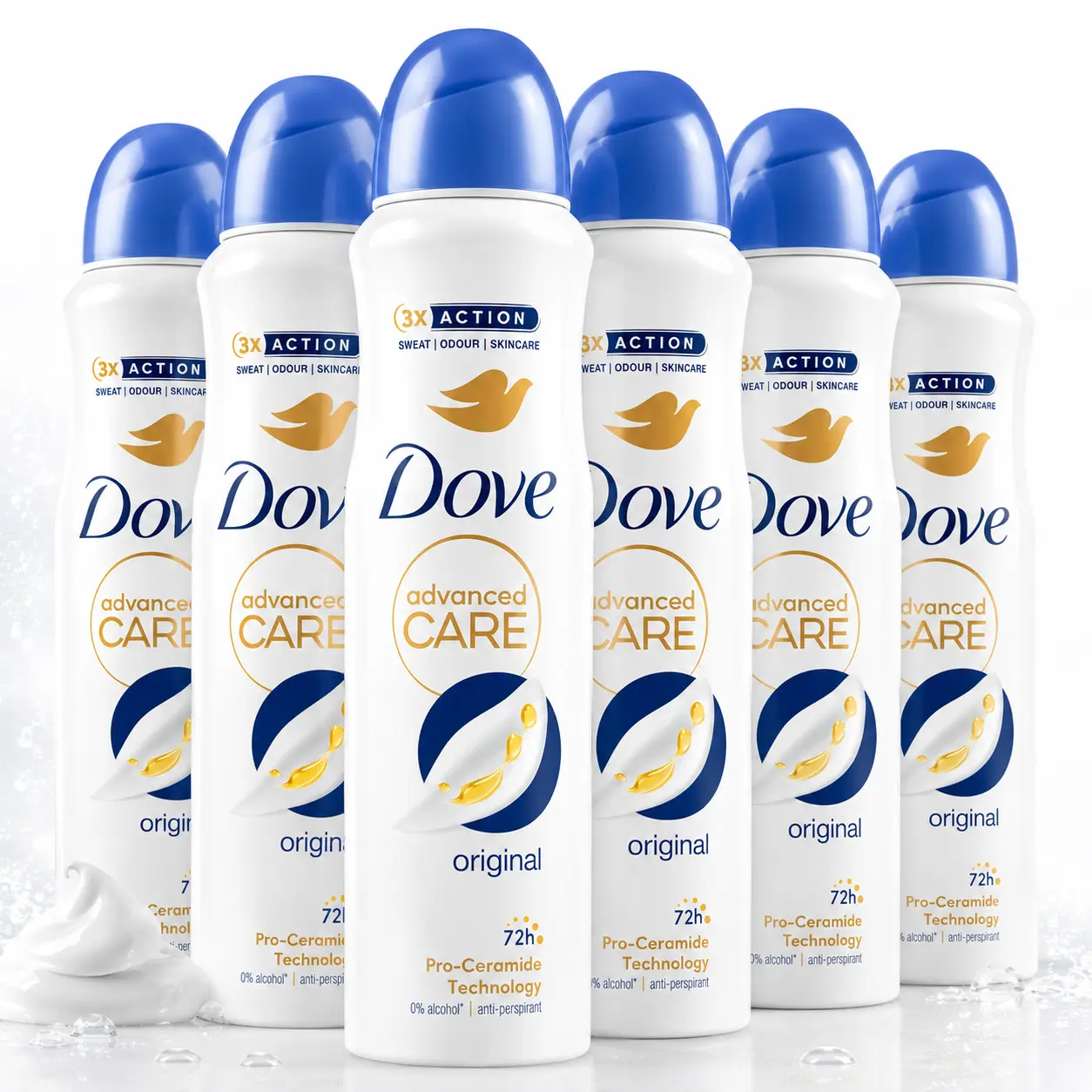 Dove Advanced Care Antiperspirant Deodorant Spray, 72 HR Sweat Odor Control with Pro-Ceramide, Deodorant for Women with a Light Original Fragrance, Gentle for Sensitive Skin, Daily Body Care Products, 150ml Multipack, Scented, Moisturizing, Underarm Care