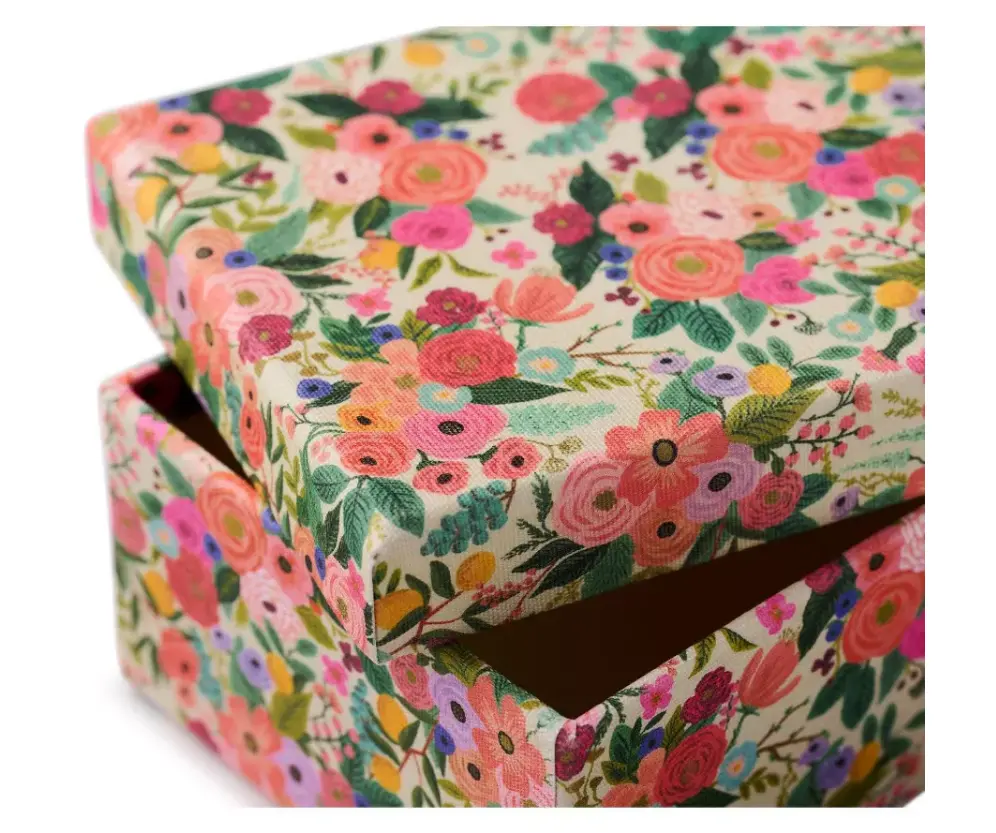 Garden Party Printed Fabric Storage Box, Collapsible Decorative Storage Cube Bin For Closet, Shelves, Bedroom