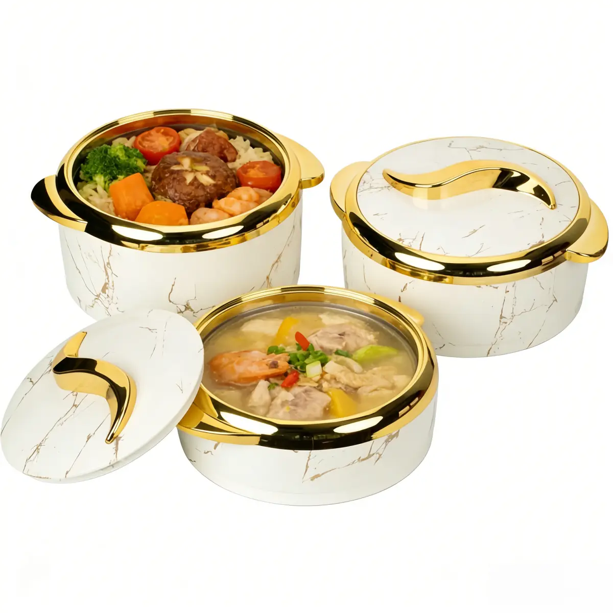 3pcs Luxury Thermal Stainless Steel Bakeware Set with Lids - 2.6/2.1/1.6 Qt Insulated Bowls for Food Storage, Spill-Preventing Warmer for Buffets (Keeps Items Temperate for Hours, Serves 3 Needs for Serving and Storing Food)