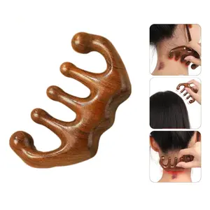 Wooden Massage Comb Five-Tooth, Head and Scalp Massaging Comb, Natural Massage Tools at Home