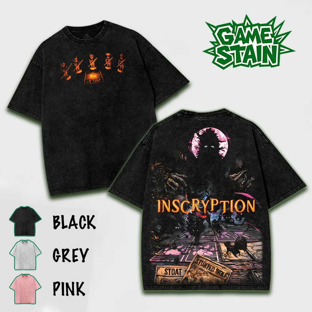 Inscryption Game graphic v2 Washed Tshirts, Hoodie Gift For Gamer, apparel Menswear Top Casual, Gaming Top graphic t-shirts print back fan gamer Fabric Seamless Menswear