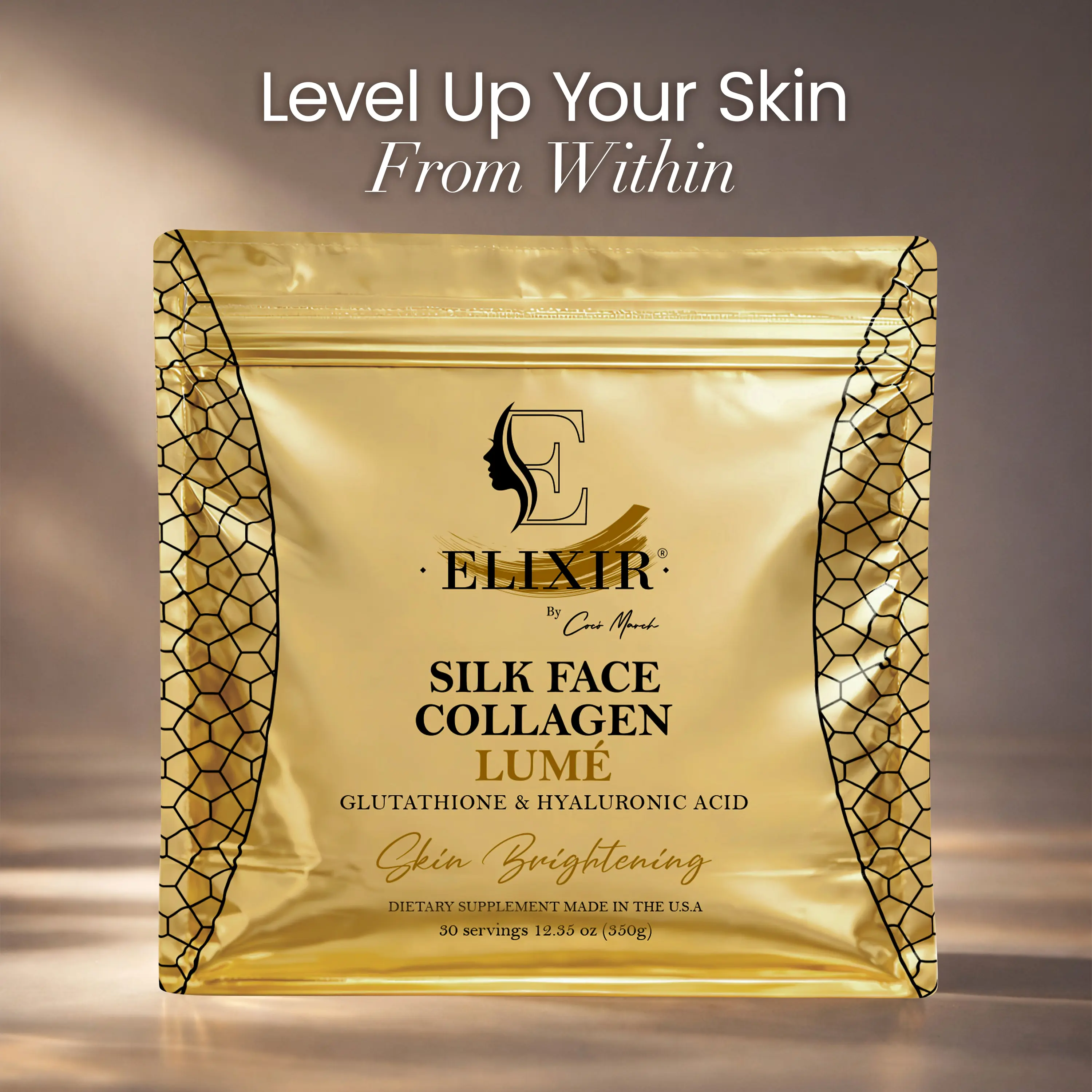 Silk Face Collagen Lumé by Coco March – Collagen, Glutathione, Hyaluronic  Acid – 20g Protein per Serving – 12.35 oz (350g)