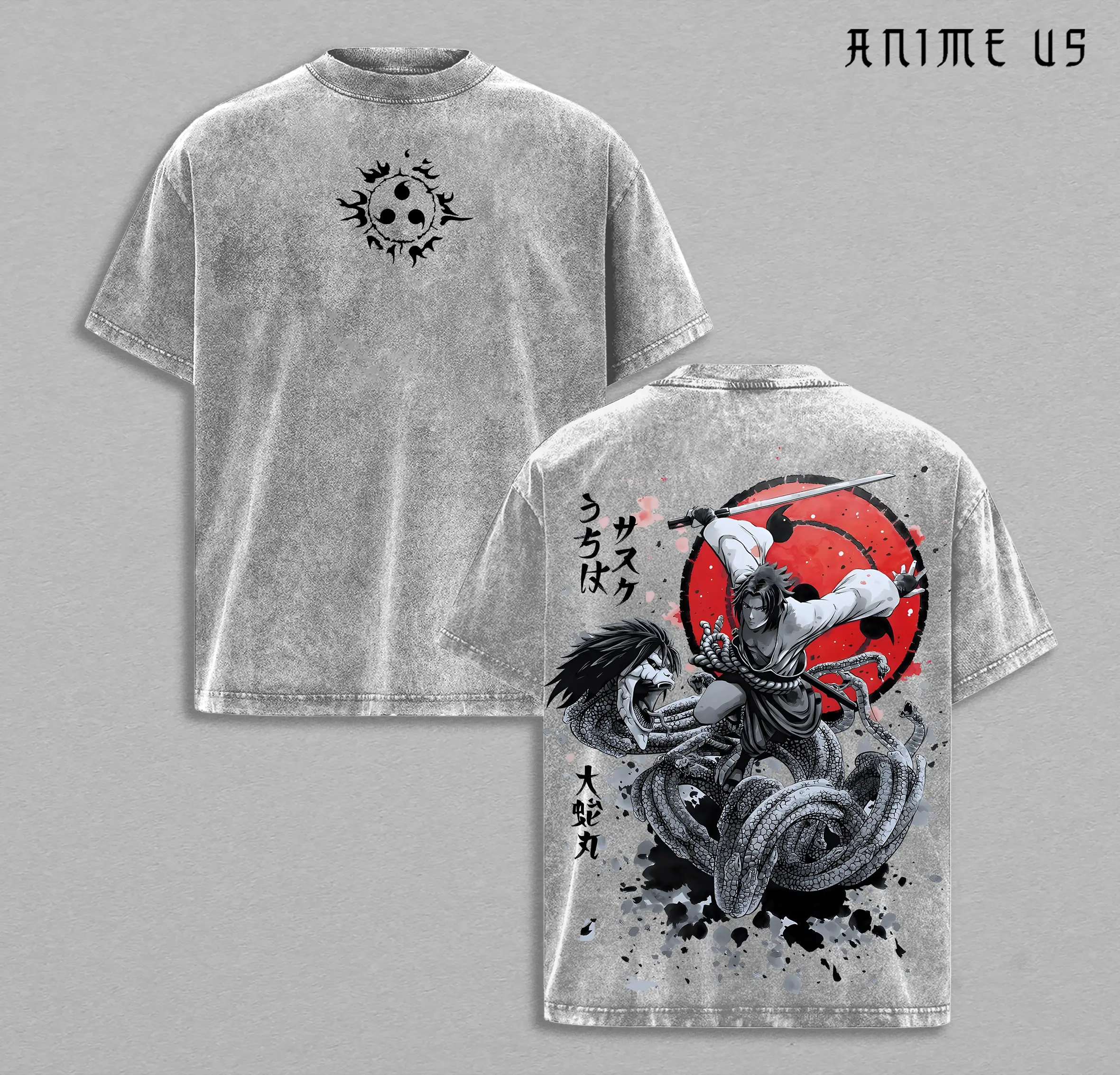 Retro Heavy Limited CURSE MARK PURPLE SASUKE x Manda Snake Orochimaru - Naruto Anime Double Printed Vintage Washed Tee Gift For Anime Fan, Anime Lover , Naruto Merch , Sasuke Shirt