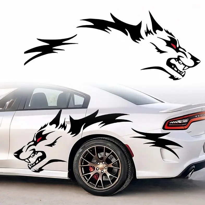 RAVOONY 2Pcs Red-Eyed Wolf Head Irregular Decals, Bold Fierce Design Waterproof Vinyl Car Stickers, Decals for Truck, Universal Automotive Exterior Decoration Accessories, Irregular Decal