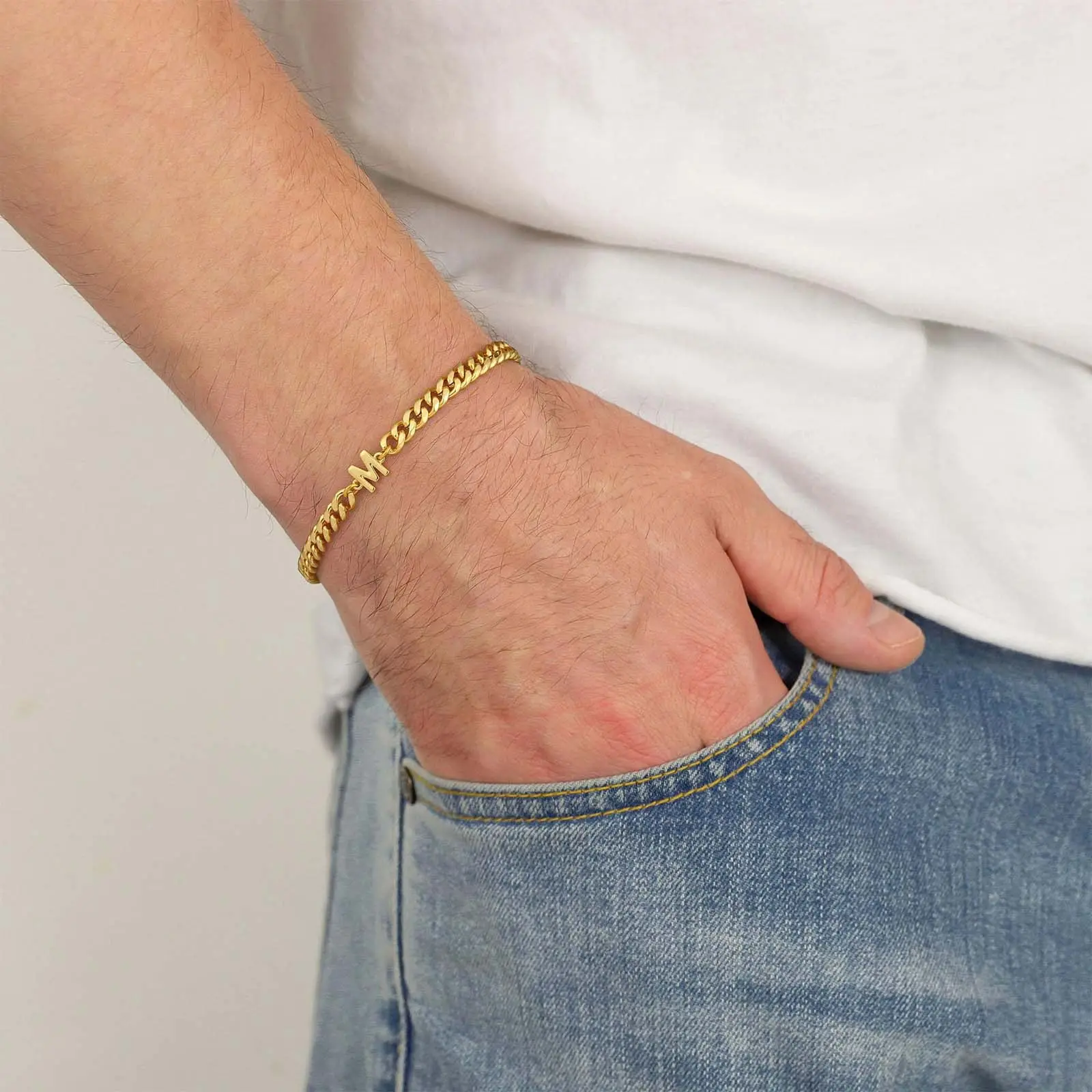 Y2k golden 26 English initials men's and women's bracelet stainless steel no fading hip-hop couple Cuban bracelet jewelry
