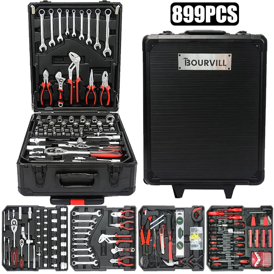 Bourvill 899-Piece Tool Set - High-Capacity Portable Metal Tool Case,Wheeled Mobile Tool Cabinet, and 4-Tier Aluminum Alloy Storage Unit- A Complete Kit for Mechanical Repair & Home Maintenance#summerfinds