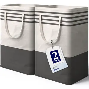 2 Pack Black Laundry Basket 75L Medium Clothes Hamper for Dirty Laundry Storage Bedroom Bathroom