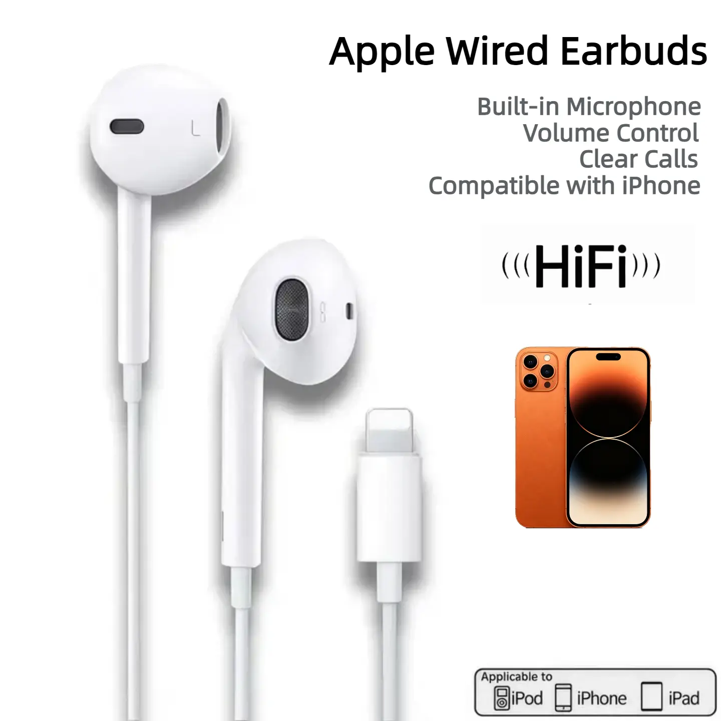Lightning Wired In-Ear Earbuds (Single Pair Wired Earphones) for iOS iPhone/iPad - Plug-and-Play, Built-In Mic, Volume Remote, Hands-Free Calling, Music Playback - Ideal for Daily Commute, Party Bag Gift