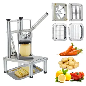 GARVEE Commercial Vegetable Fruit Chopper with Tray, Heavy Duty French Fry Cutter with 4 Stainless Steel Blades (1/4", 3/8", 1/2" & 6-Wedge Slicer), Manual Potato Cutter for Yam Onion and Carrot