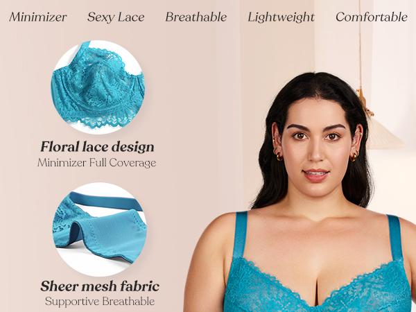 HSIA Sunflower Floral Lace Unlined Unpadded Plus Size Underwire Full Coverage Minimizer Bra dealsforyoudays SpringStatements