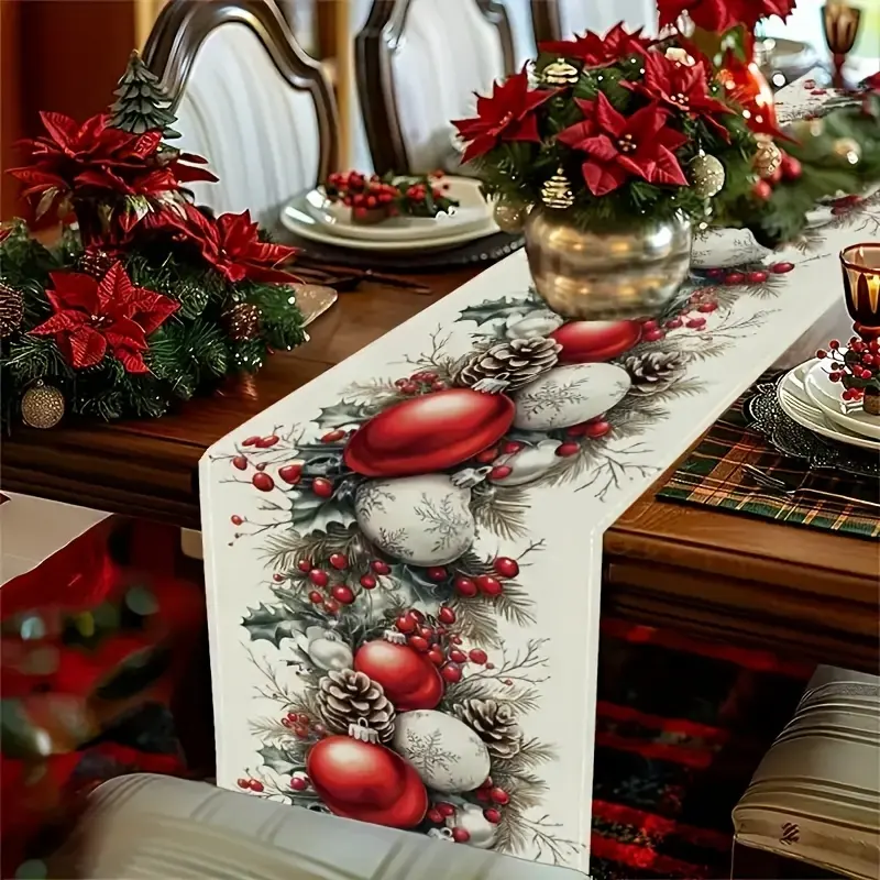 LIT Rectangular Printed Woven Polyester Christmas Table Runner (1PC), Machine Washable Kitchen Linen, Holiday Celebration Decor, Home Decor & Seasonal Gift, Prints