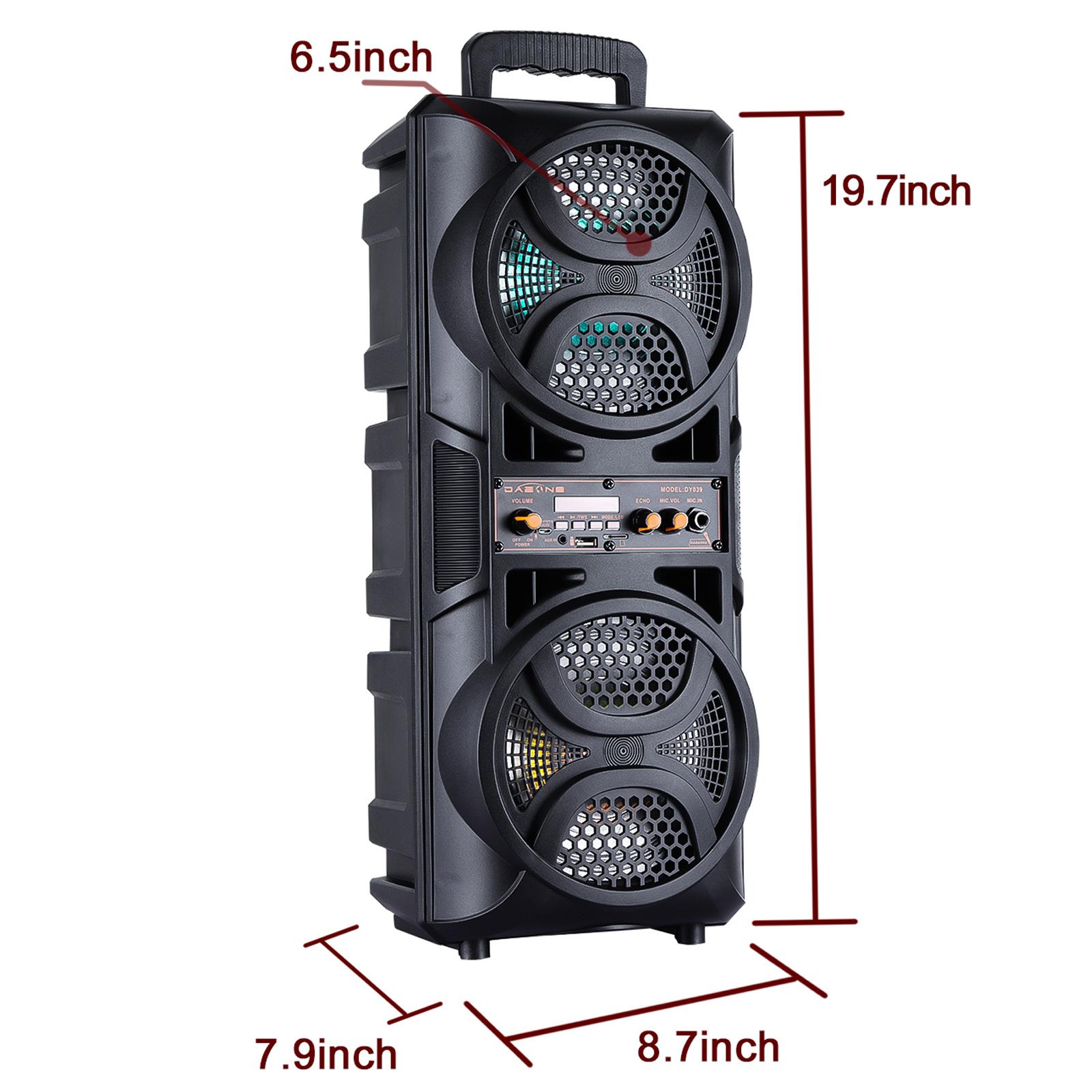 Bluetooth Speaker Wireless Rechargeable Portable PA Speaker 2 x 6.5“ Subwoofer Party Sound Box With Microphone Remote Control LED Lighting FM Radio Audio