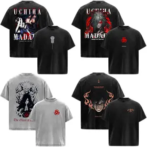 Uchiha Madara on Naruto Anime Manga Acid Washed 230GSM Heavyweight Cotton T Shirt Collection - Size S to 3XL - Unisex Vintage Streetwear Oversized Crewneck Merch - Gift for Anime Fans