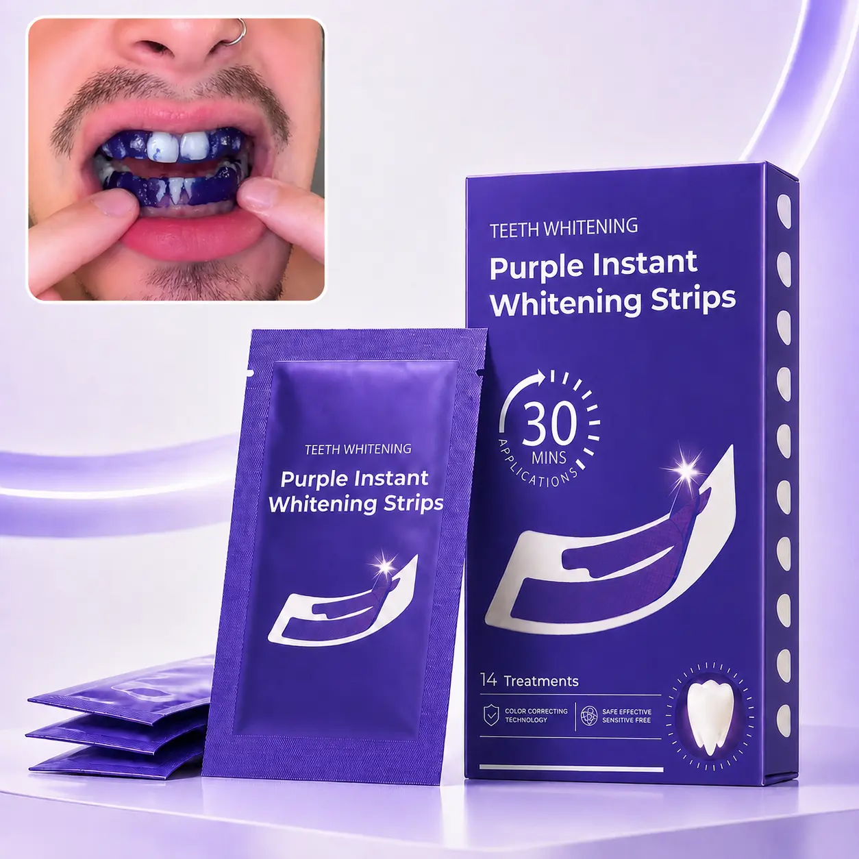 28 PCS Purple Whitening Strips (Gel-Infused Tooth Brightening Strips), Enamel-Safe for Sensitive Teeth, Natural Color Enhancement, Daily Oral Care Support, Fresh Breath, Radiant Brightening, Suitable for Daily & Travel Use