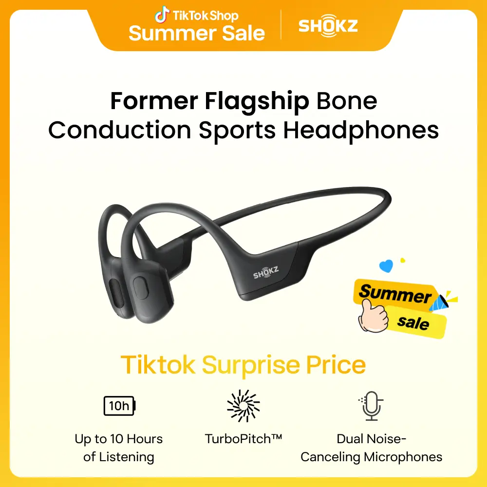 SHOKZ OpenRun Pro - Open-Ear Bluetooth Bone Conduction Sport Headphones, Sweat Resistant Wireless Earphones  with Premium Deep Base - Built-in Mic