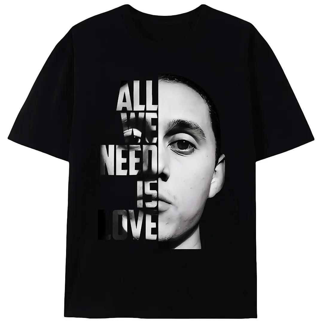 Canserbero Design Men's Multi-Size Crew Neck Slight Cotton No-Knit Short Sleeve T-Shirt - All We Need Is Love Heat Transfer, Stretch Fit, Fun Casual Summer Hip-Hop Streetwear for Trendy Sports Tops Enthusiasts