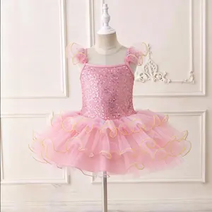 Girls Sequin Tutu Dress Ruffled Trim Princess Party Dress