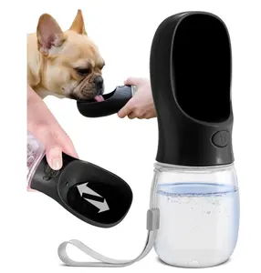 MalsiPree Dog Water Bottle Dispenser - 12 oz Black - Leak-Proof Lock & One-Hand Operation - On The Go Dog Water Dispenser - Pet Travel Bottle with Built-in Bowl, Travel & Hiking Ready