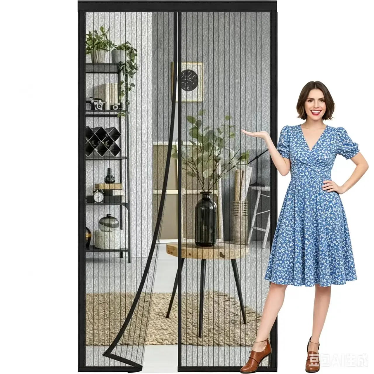 Magnetic Mesh Screendoor Curtain - Anti-Insect Dustproof Mesh Barrier Net, Wind Resistance, Velcro Strips, Easy Installation, Breathable, Automatic Closure, Mosquito Blocker for Door Frame Home Entrance