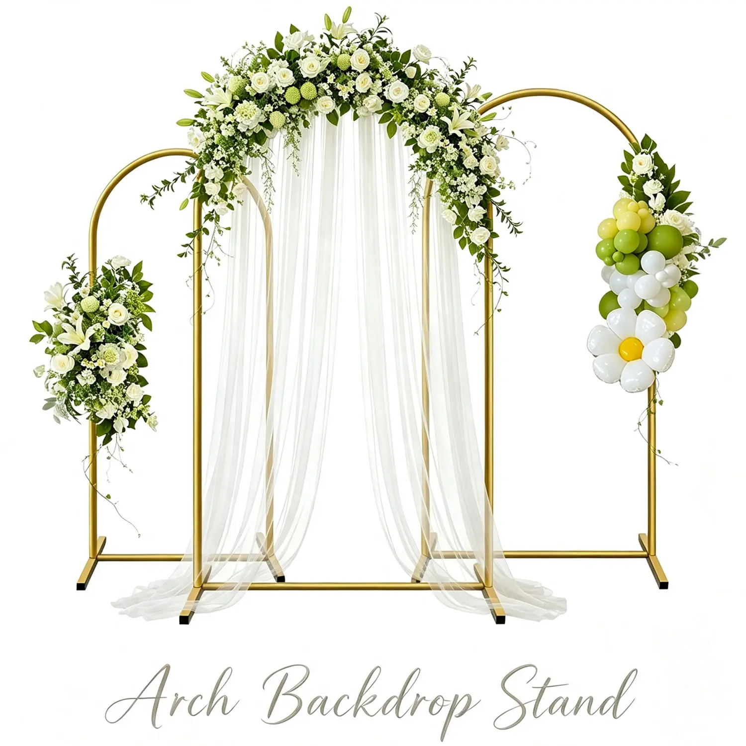 Metal Arch Backdrop Stand, 7.2FT+6.6FT+6FT  Wedding Arch Frame, Gold Wedding Arch Backdrop Stand Set of 3, Balloon Arch Backdrop for Wedding Birthday Party Baby Shower Graduation Ceremony