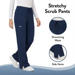 Yoga Scrub Pants Flared Mid Rise Cargo Work Pants for Women with 5 Pocket for Work,4-Way Stretch Fabric