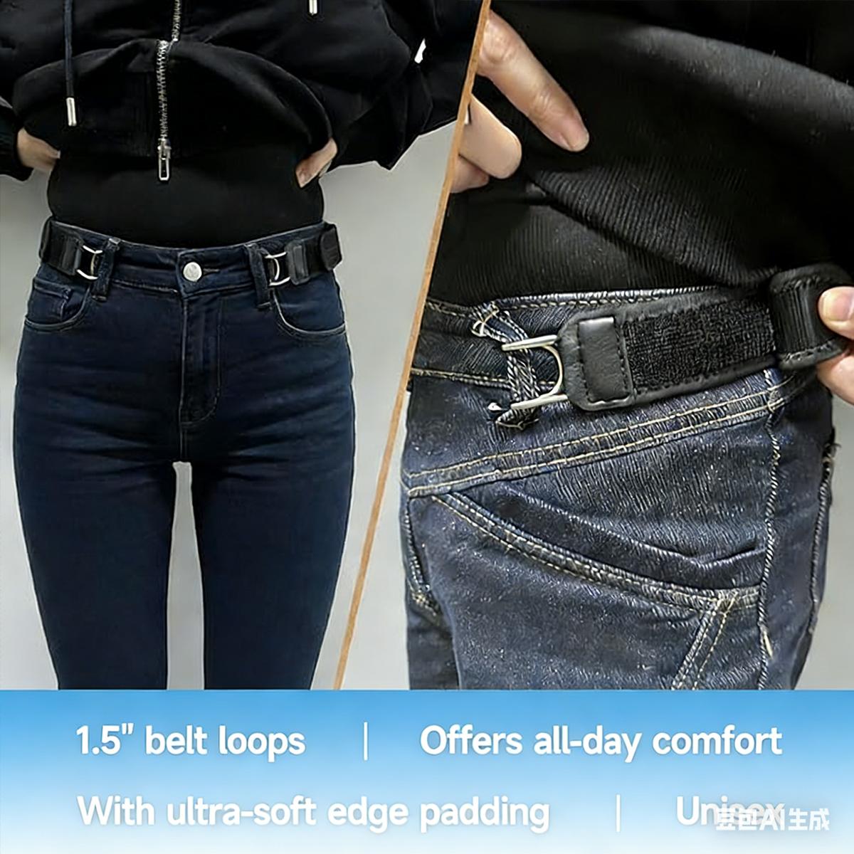 No Buckle Belts Buckleless Belt Hook(Unisex),Tactical Metal Hook Elastic Belt,BuckleLess Invisible Strap, Adjustable Soft Side belt