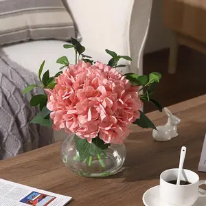 GAOMON 7 Silk Hydrangea Artificial Flowers in Glass Vase, Real Touch Faux Hydrangea Bouquet with Faux Water for Wedding Centerpieces, Home Table Decor, Office & Party Decorations (Pink)