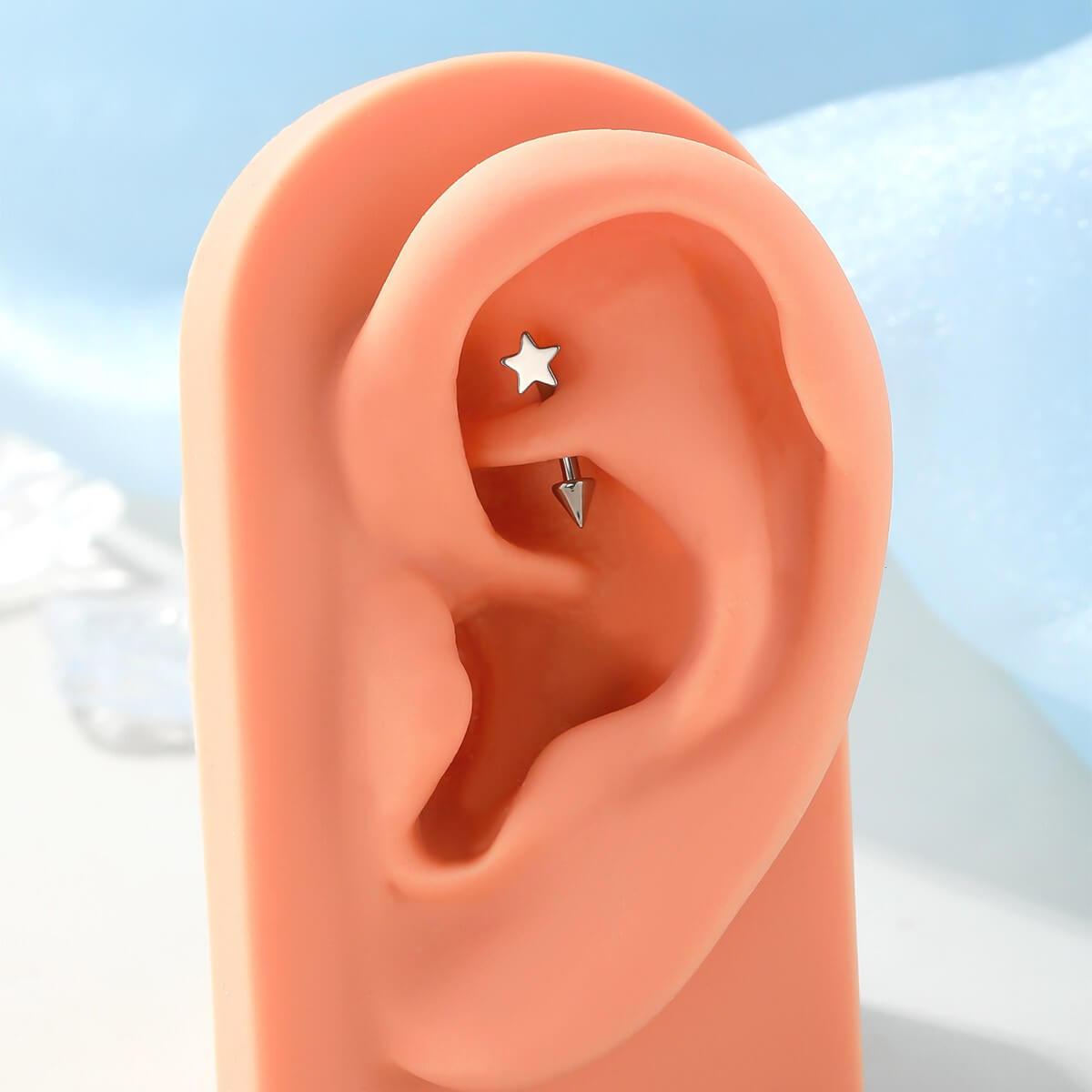 Oufer 16G Titanium Spike Star Rook Piercing Eyebrow Vertical Labret High Polish Piercing Ring