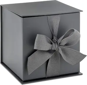 Small Gray Gift Box with Bow & Shredded Paper Fill | 4" Gift Box for Weddings, Graduations, Birthdays, Father’s Day, Groomsmen & All Occasion Presents