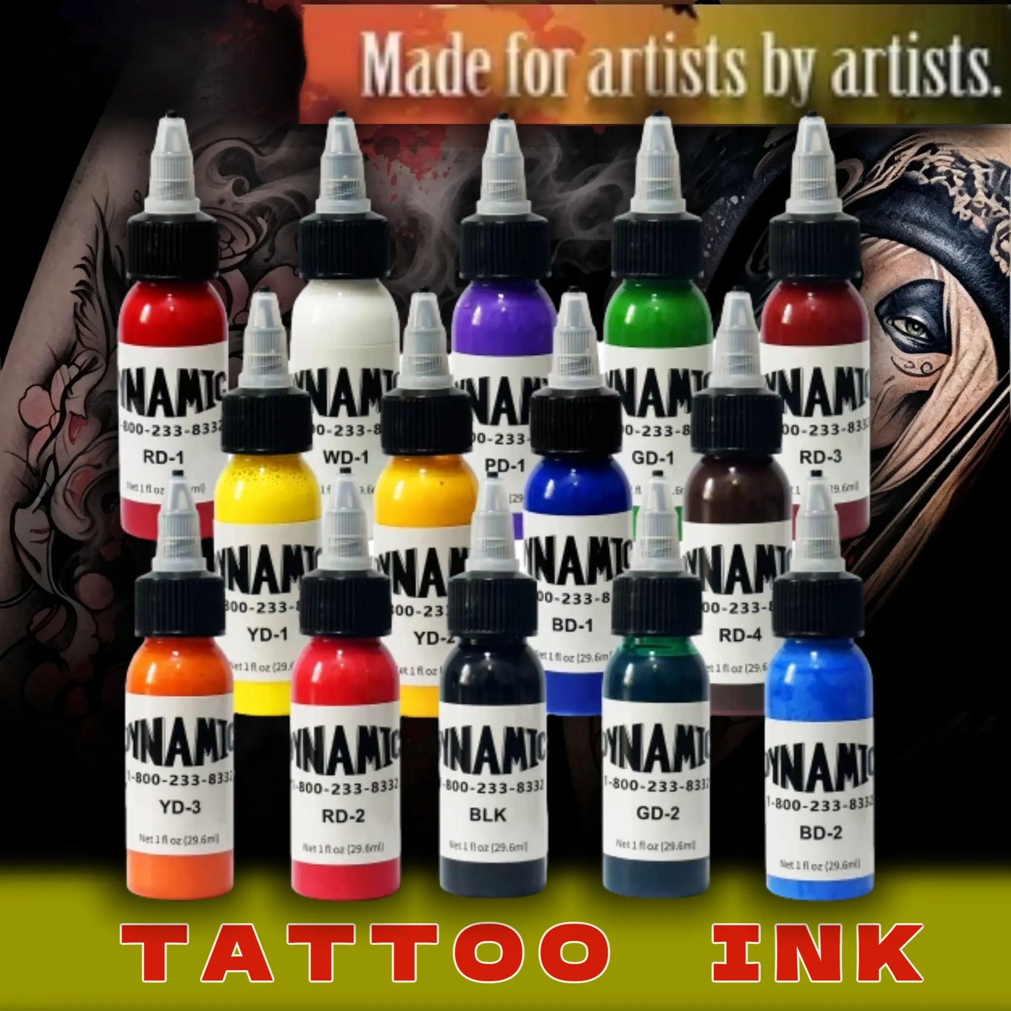 14 Color Bottled Permanent Ink Set for Body Art -1.6oz Each, 14 Random Design Bottles -Ultra-smooth Flow, High Pigment Load -Ideal for Fine-line Realism Style -Skin-irritation-free, Suitable for Pros, All Skin Types