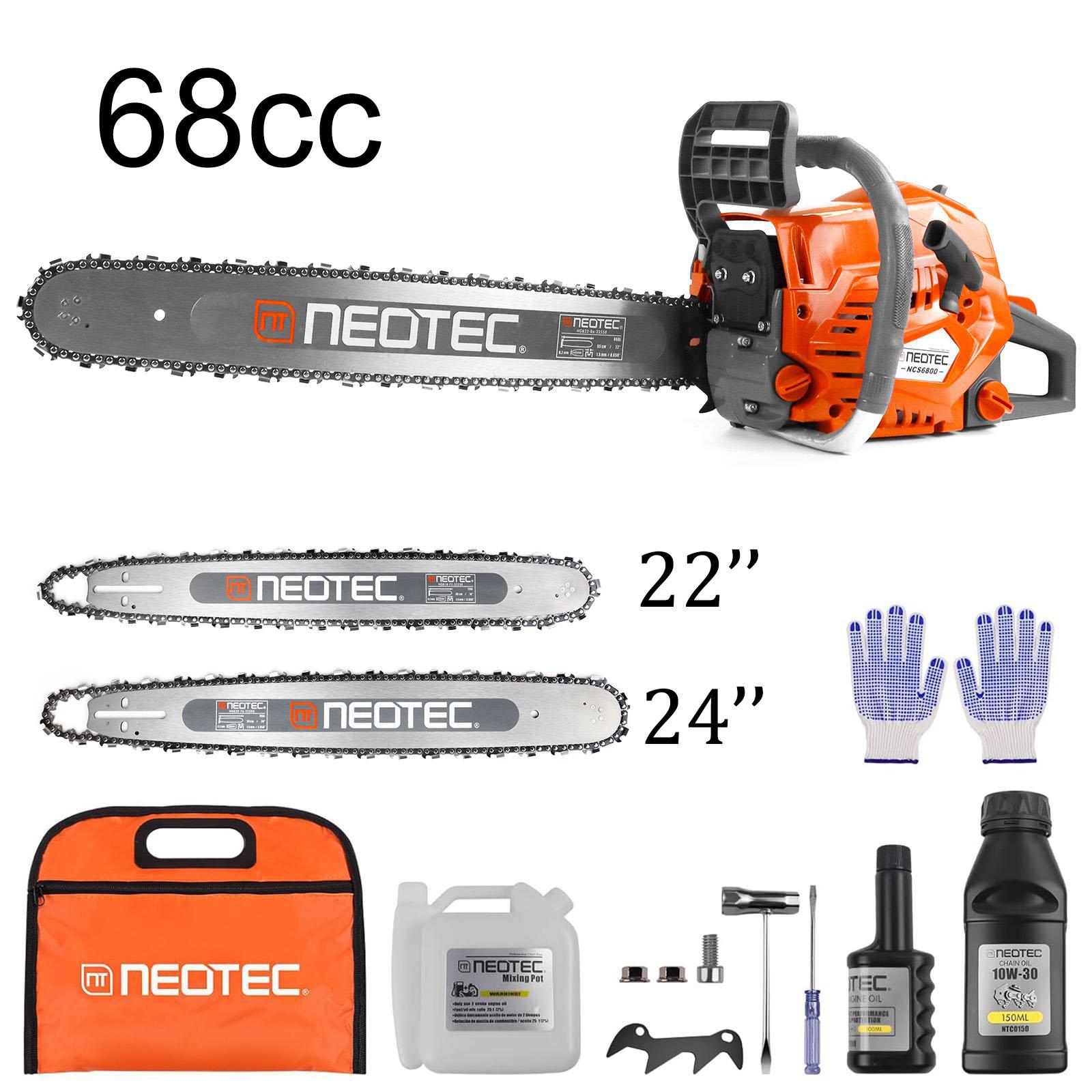 NEOTEC 58cc/62cc/68cc Gas Powered Chainsaw 2-Cycle Handheld Petrol Gasoline Chain Saw for Tree Felling Forestry Logging with Gloves & Accessories Backyard Storm Cleanup
