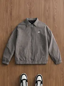 New plaid jacket with a turn-down collar, retro couple’s outdoor sports bomber jacket, street-style versatile zip closure