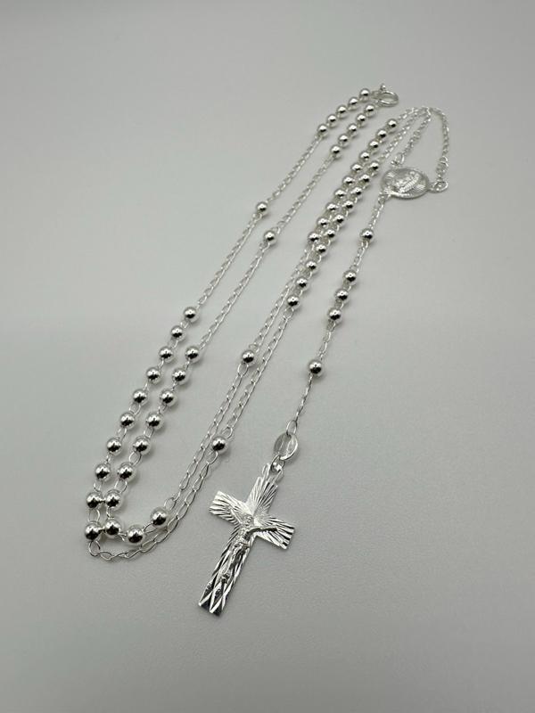925 Silver Rosary Bead Necklace with inch Chain (Rosario de plata )