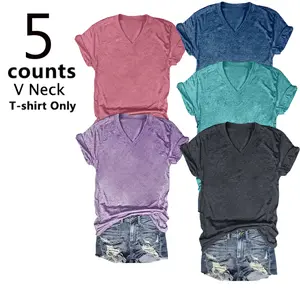 【Limited time deal】Women's V Neck Short Sleeve T-Shirts Multipack, Solid Color Round Neck Casual Tee Tops Women Underwear V Neck T-shirt only