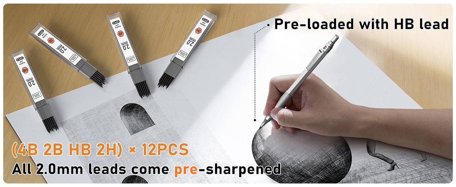 Four Candies Back to School 5PCS Metal Art Mechanical Pencil Set 3PCS Drafting Pencils 0.5 0.7 0.9MM & 2PCS 2MM with 420PCS Leads for Writing Sketching Drawing School Stationery Set