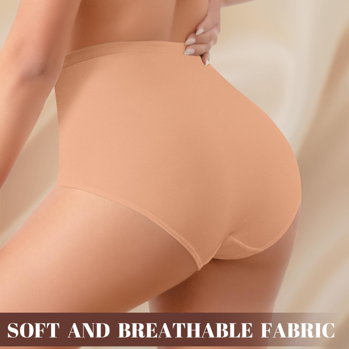 【Pluz Size】Morelect 5 Pcs High Waisted Underwear for Women Tummy Control, Lightweight Panties with Lucky Charm, Breathable Mesh Panel Briefs, Comfy Invisible All Day Undies