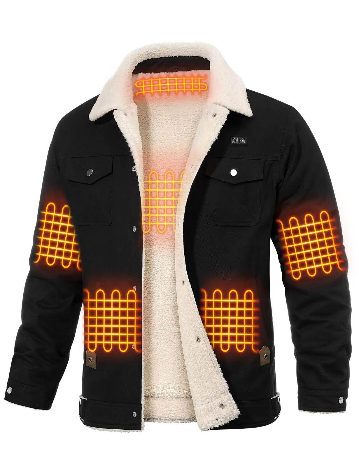 UMIPUBO Cozy Heated Jacket for Men with 18400mAh Long-Lasting Battery, 5-Zone Heated Sherpa Lined Coat for Outdoor Winter