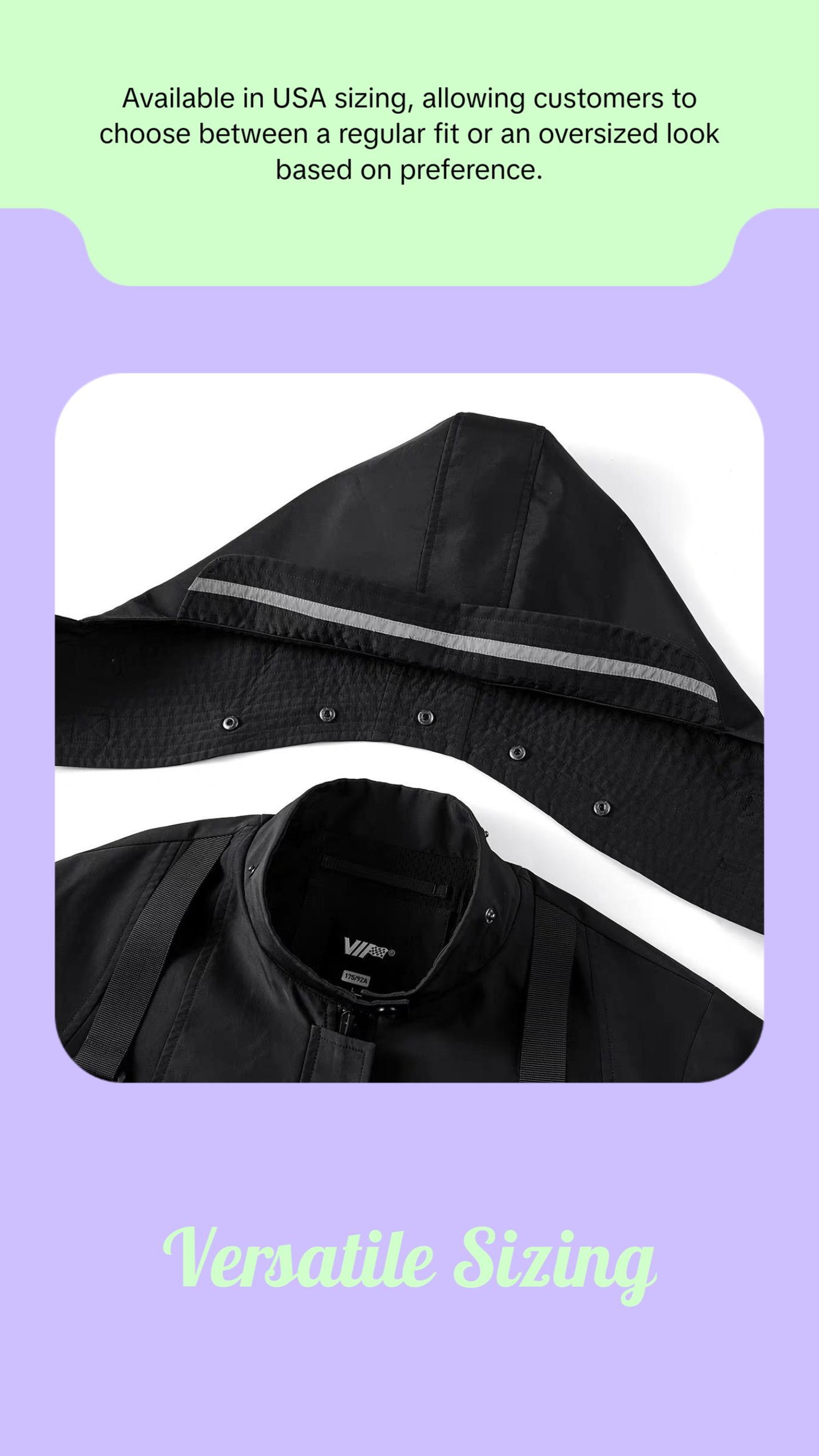 Ibj169 Niepce Black Techwear Fashion Short Sleeves Jacket with Hoodie