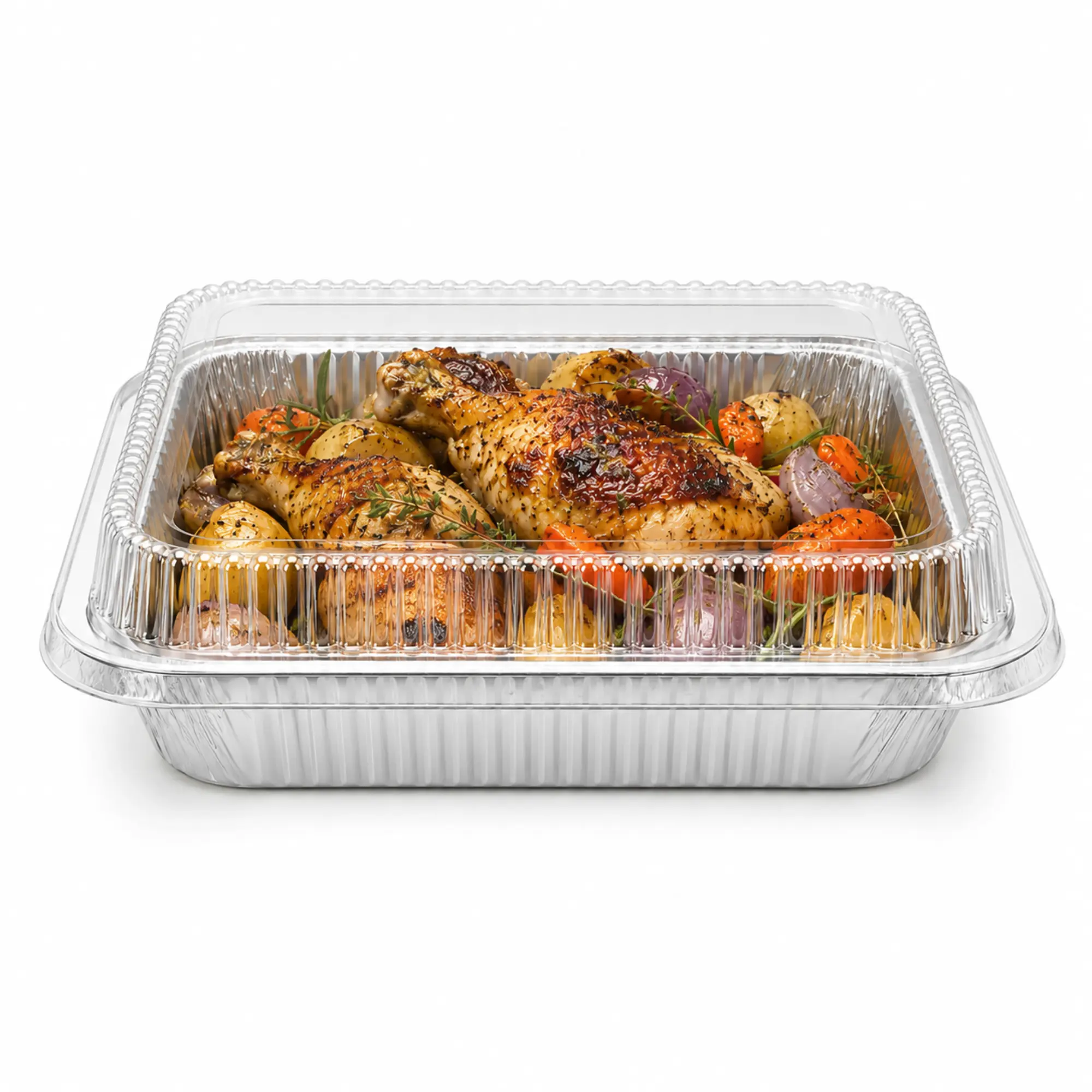 VeZee 9x13 Deep Half Size Aluminum Pans with Dome Lids, Regular Weight Disposable Foil Food Containers, Deep Steam Table Trays for Baking, Roasting, Meal Prep, Catering, Food Storage & Takeout, Oven Safe