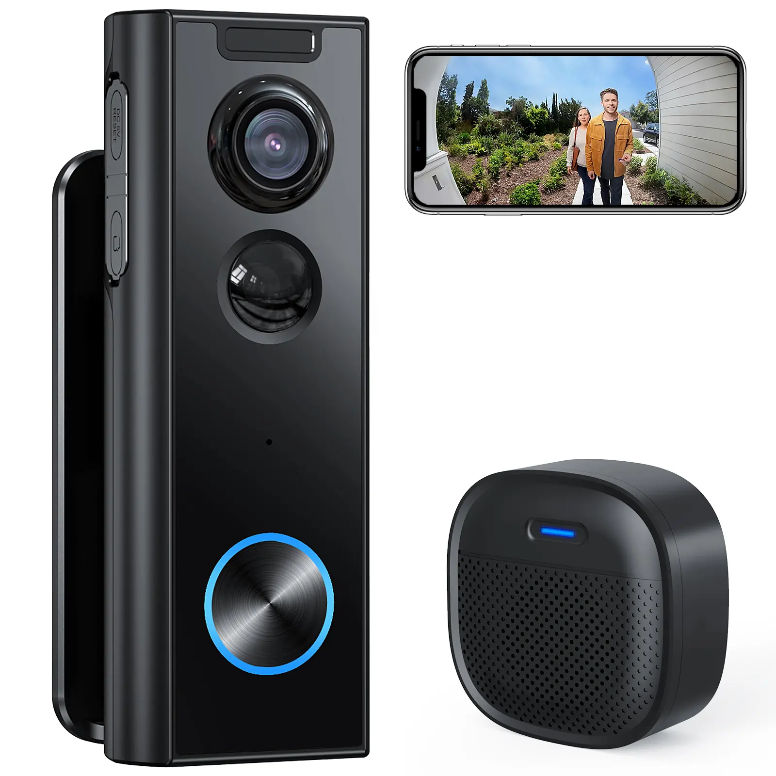 XTU Doorbell Camera Wireless No Subscription, 2K Video Doorbell with Chime, 2-way Audio, Instant Alert, Human Detection, Night Vision, 2.4G Wi-Fi, Works with Alexa and Google Assistant, Indoor Outdoor Customize Motion Zones Safety