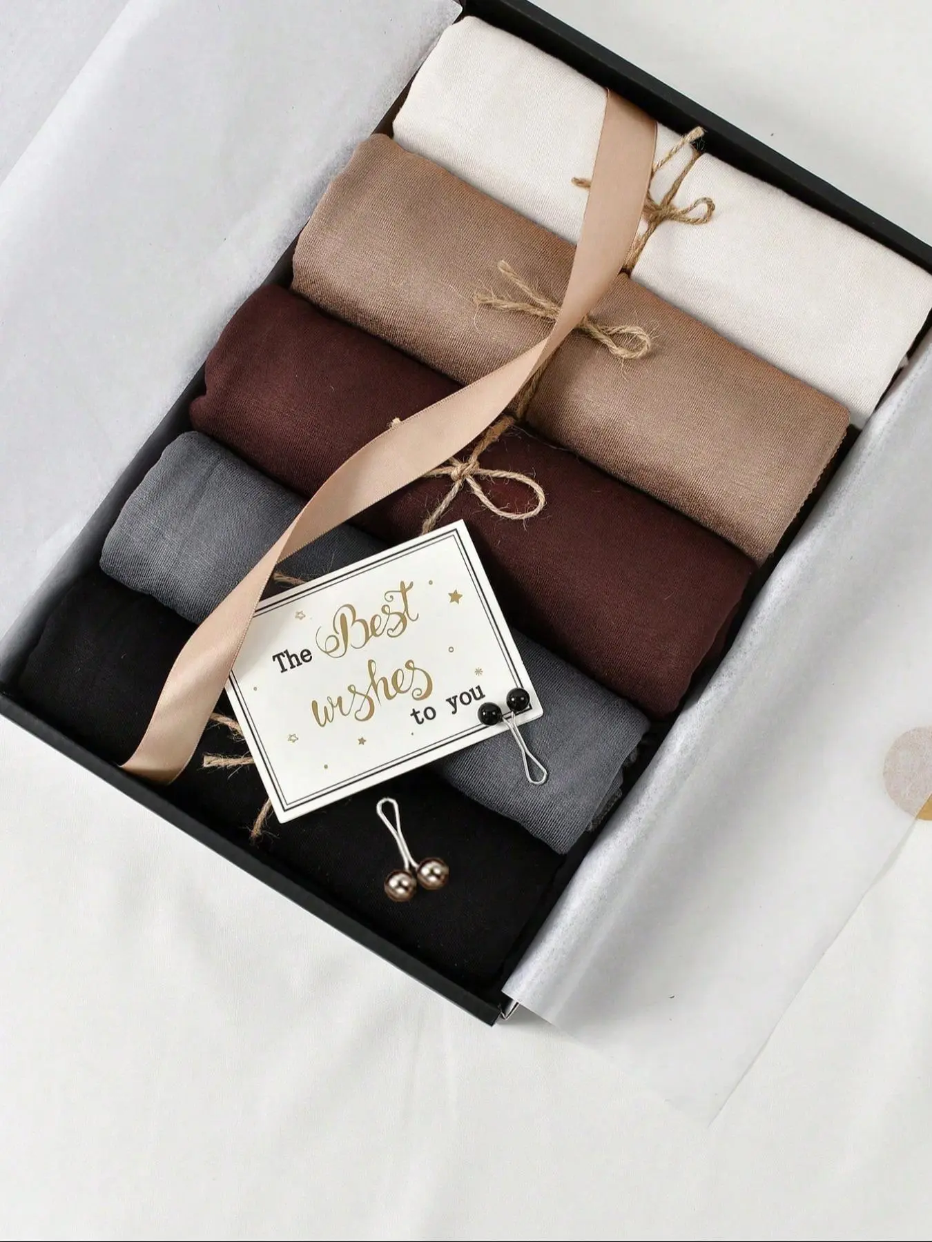 Set of 5 Jersey Modest Hijab Scarves with 2 Hijab Pins, Matching Solid Colors, Ideal for Ramadan & Daily Wear, Gift Box Included