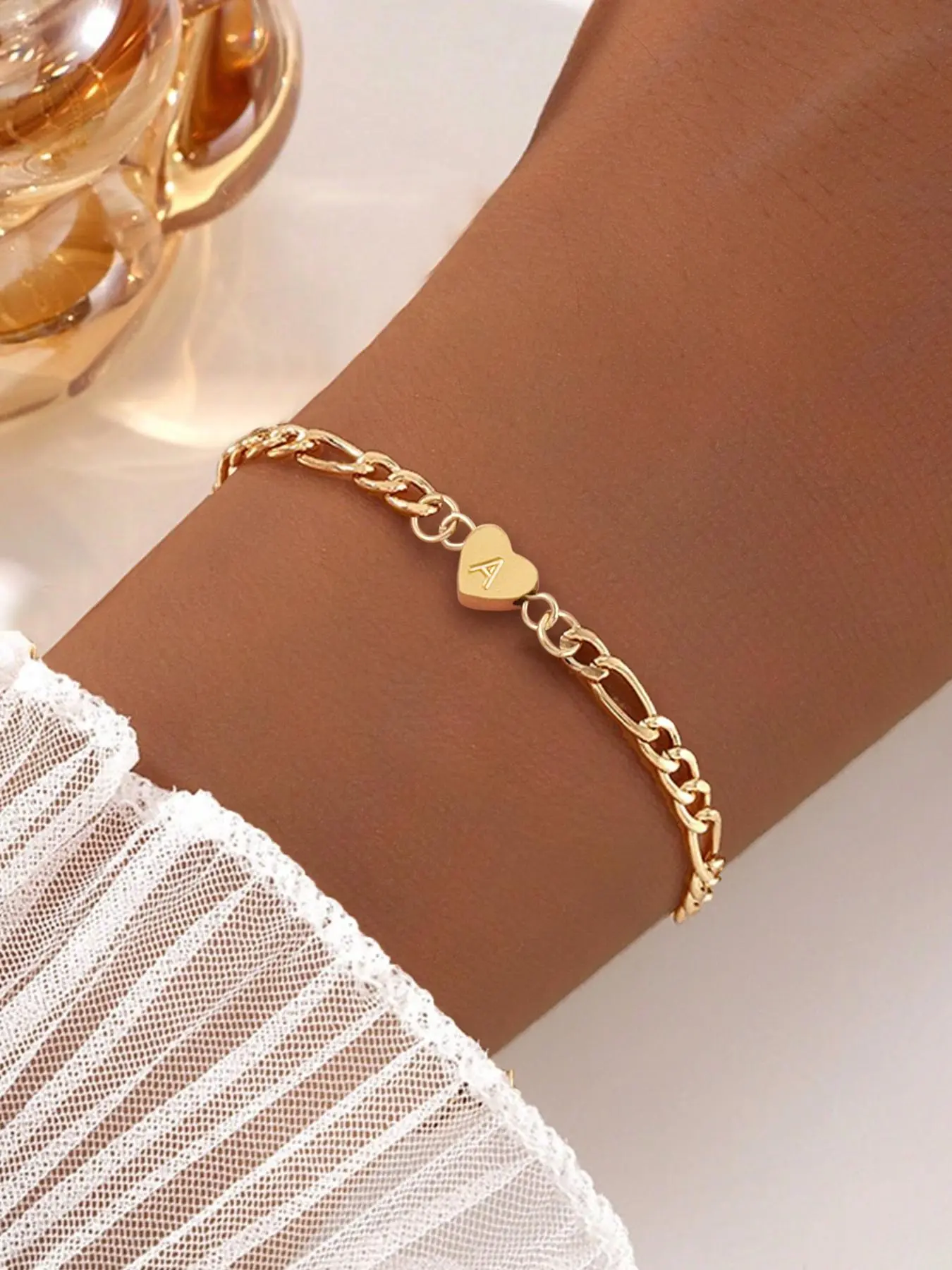 Women's Heart Letter Bracelet, New Fashion Stainless Steel Chain, Casual Style, All Seasons, No Choking Hazard, Letter Link Bracelet, Pb20260103