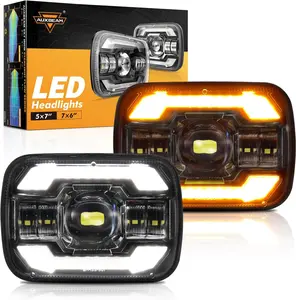 Auxbeam 5x7 7x6 LED Headlights Black with DRL & Turn Signal High/Low Beam DOT Approved H6054 Led Rectangular Headlight for Jeep Wrangler YJ Cherokee XJ H6054 H5054 H6054LL 69822 6052 6053