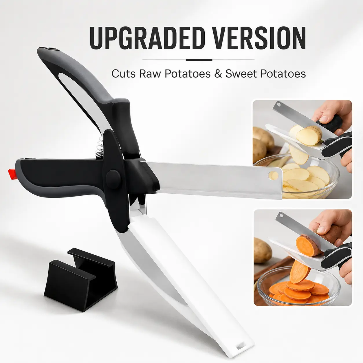 9.6 in 2-in-1 Kitchenware Heavy Duty Scissors – Stainless Steel Blade, Plastic Cutting Board, Safety Lock, Tomato Easy Cutter, Meat & Cheese Snip for Food Prep, Fruit/Veg Cutter
