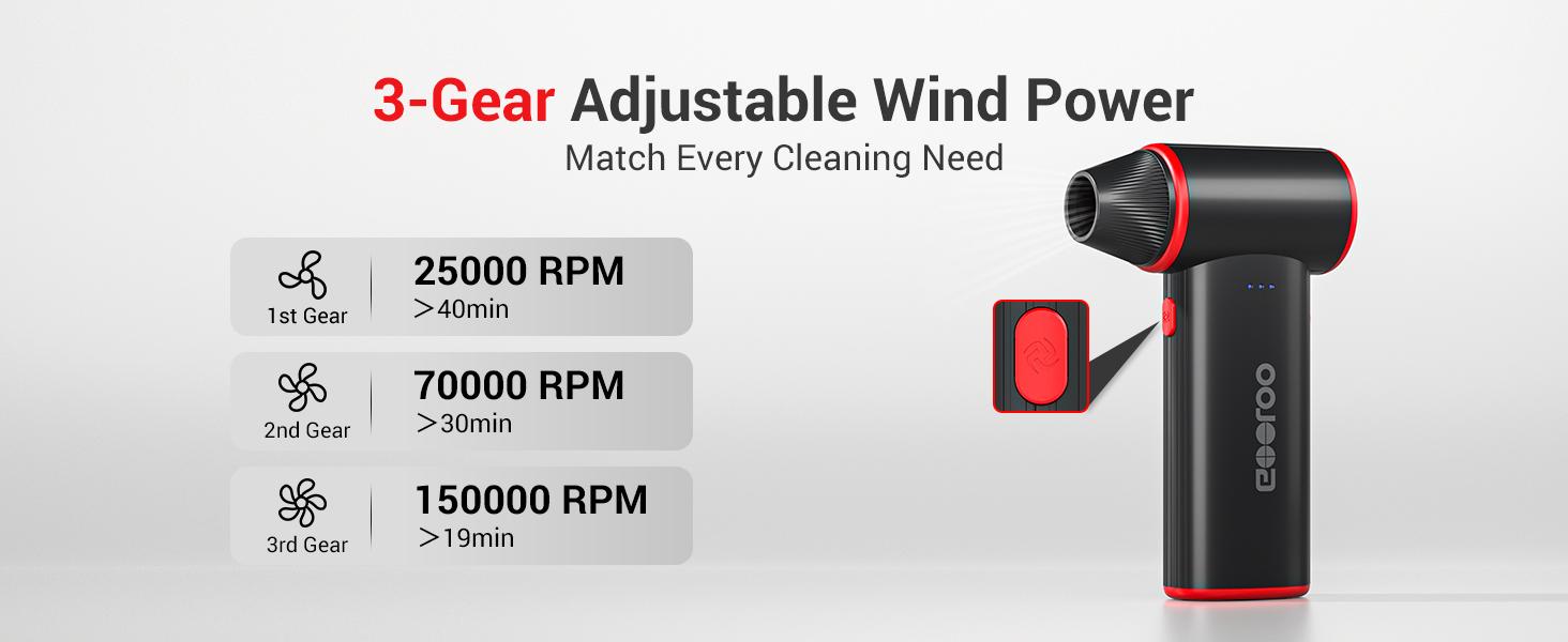 GOOLOO F3 Electric Air Duster- 110000RPM 52m/s Super Power Compressed Air, Variable Speed Canned Air with Fast Charging, Mini Dust Blower for Computer, Keyboard, House, Outdoor and Car
