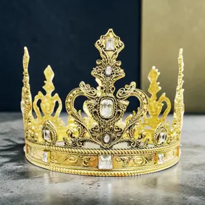 Vintage Gold Crown with Clear Stone Renaissance Jewelry Costume Headpiece Cosplay Headdress Medieval Costume Birthday Crown
