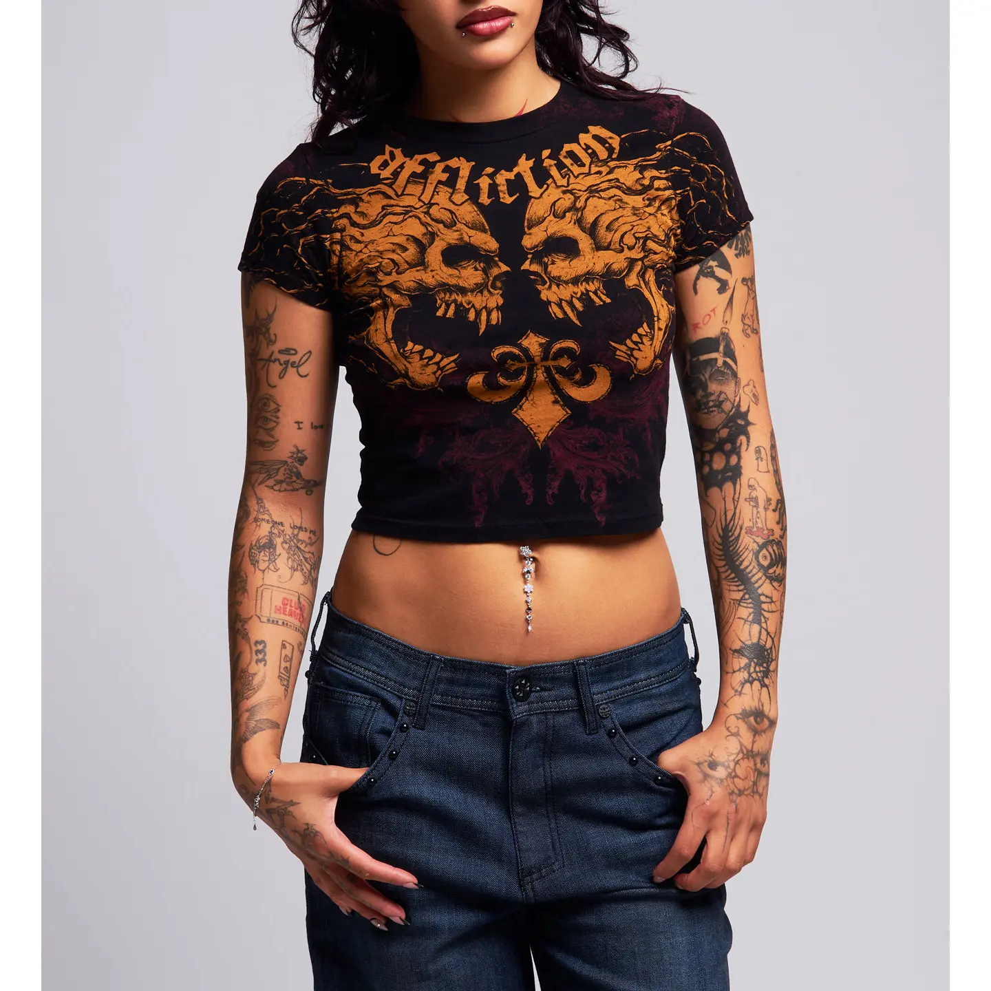 Affliction Women's Screaming Roots Baby Tee