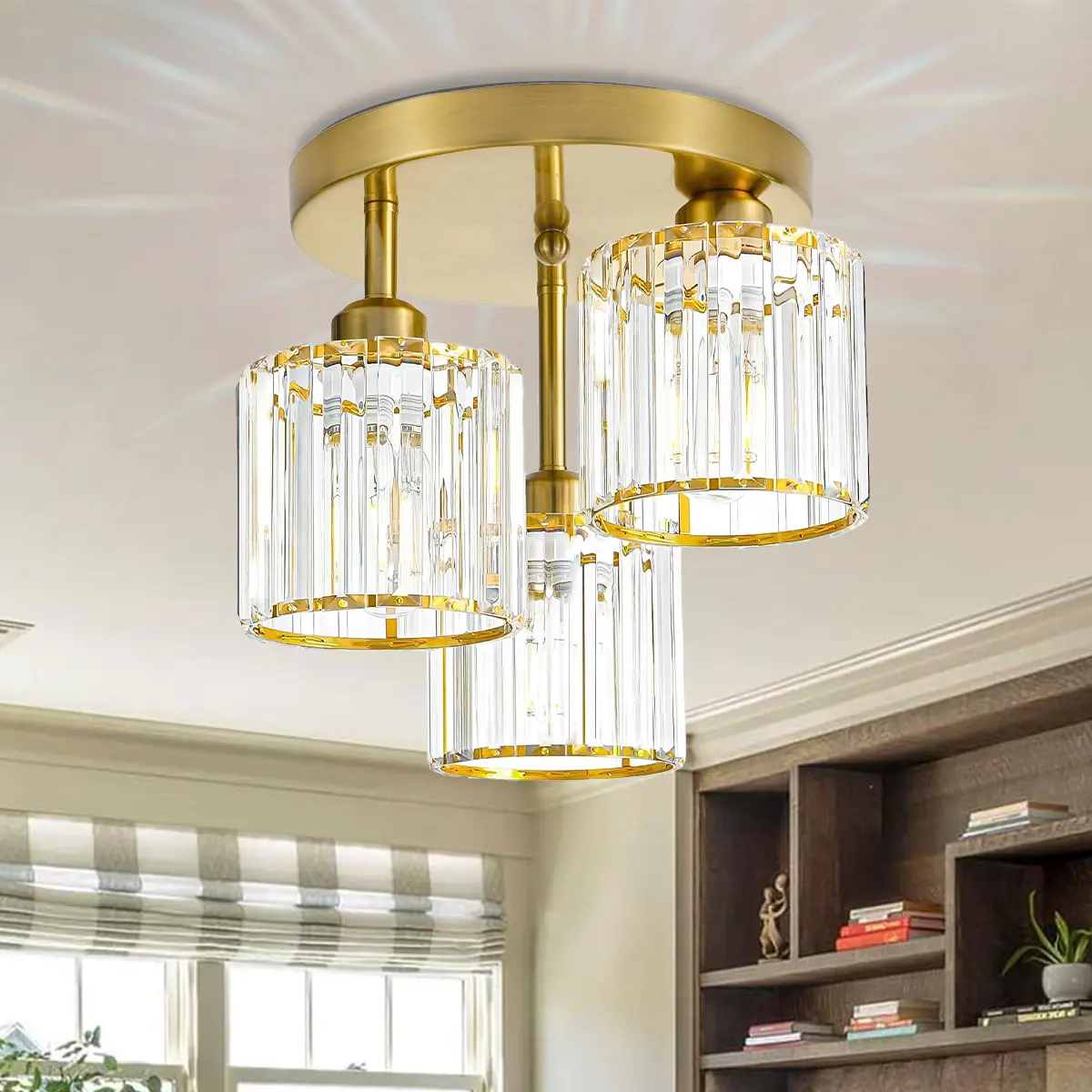 RETUSIOR Modern Semi-Flush Mount Interior Overhead Lamp Decor, 3-Light Adjustable Elegant Lighting with E26 Base & Crystal Accents, Easy-to-Mount for Living Room Decorative Atmosphere Lighting, Interior Lights, Overhead Lighting